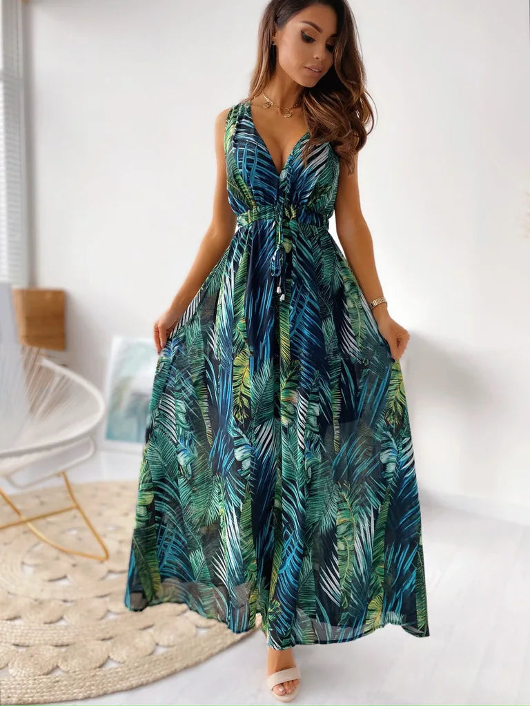 Vestido con Espalda Descubierta Lazo y Cuello de Pico