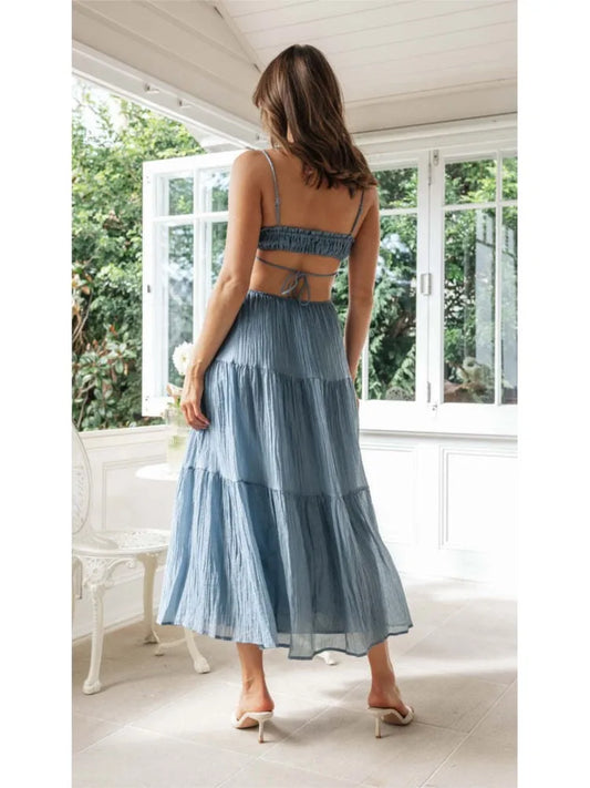 Vestido Largo con Cuello en V y Tirantes finos