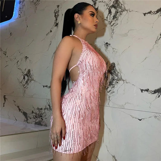 Minivestido con Lentejuelas Espalda Descubierta