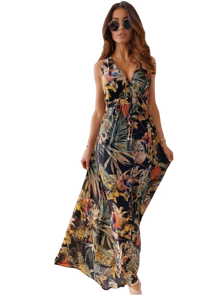 Vestido con Espalda Descubierta Lazo y Cuello de Pico