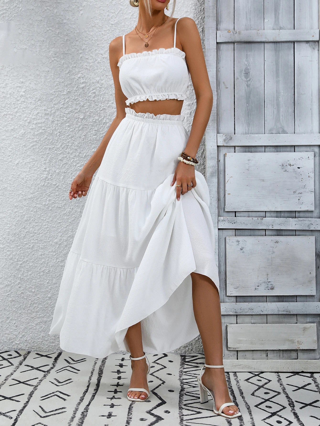 Conjunto de Dos piezas con Espalda Descubierta Top Corto Falda Larga