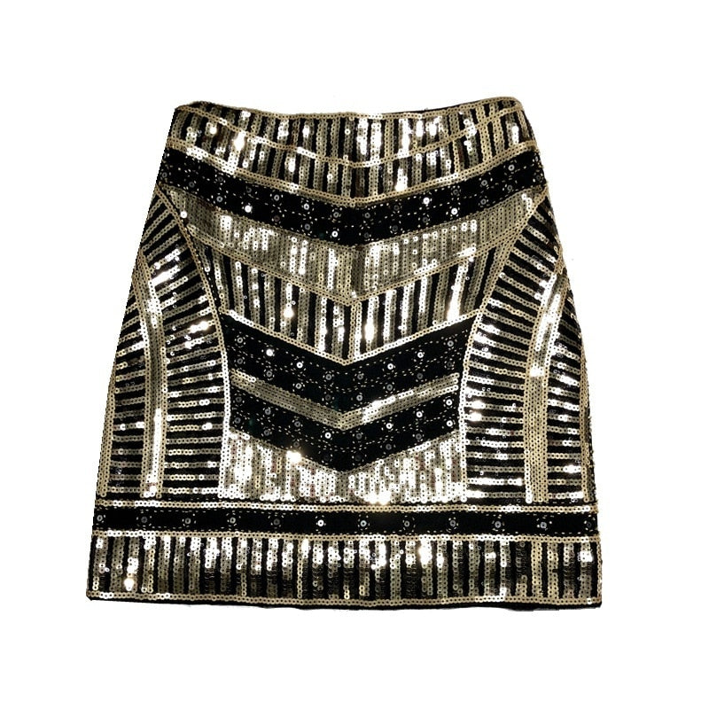 Minifalda de Cadera Ligera con Lentejuelas Moda Gráfica Elástica