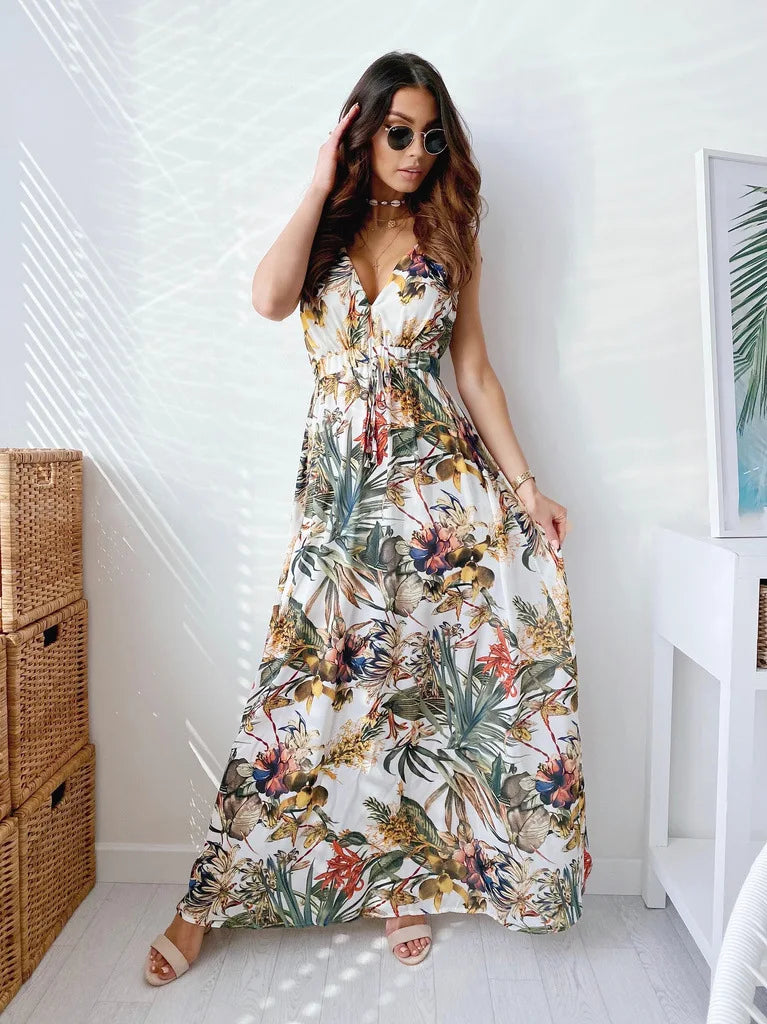 Vestido con Espalda Descubierta Lazo y Cuello de Pico