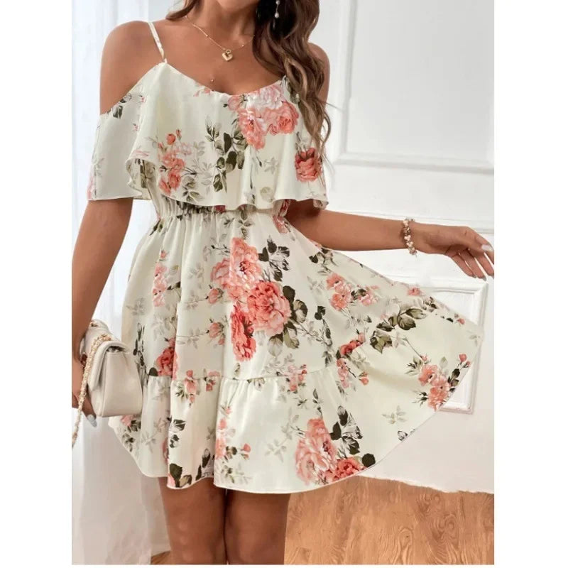 Minivestido con Estampado y Hombros Descubiertos