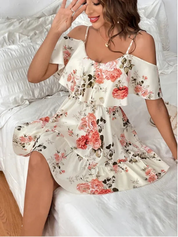 Minivestido con Estampado y Hombros Descubiertos