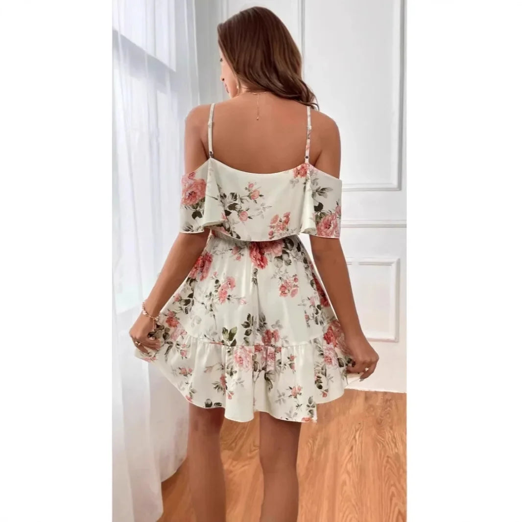Minivestido con Estampado y Hombros Descubiertos