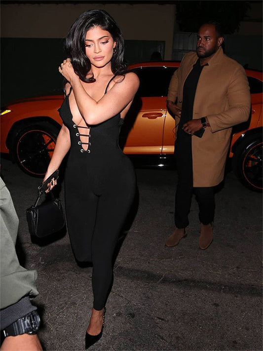 Monos Cuello de Pico Profundo sin Mangas Elástica