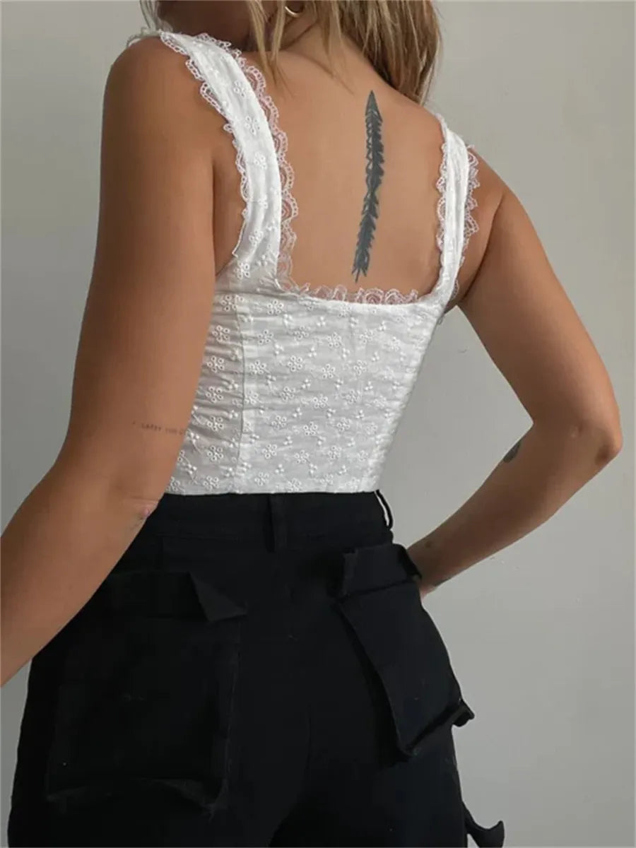 Elegante gilet con volant in pizzo e fiocco