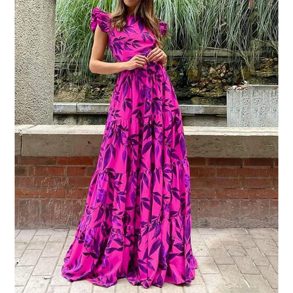 Vestido Largo con Volantes  Estampado Floral  Espalda Descubierta