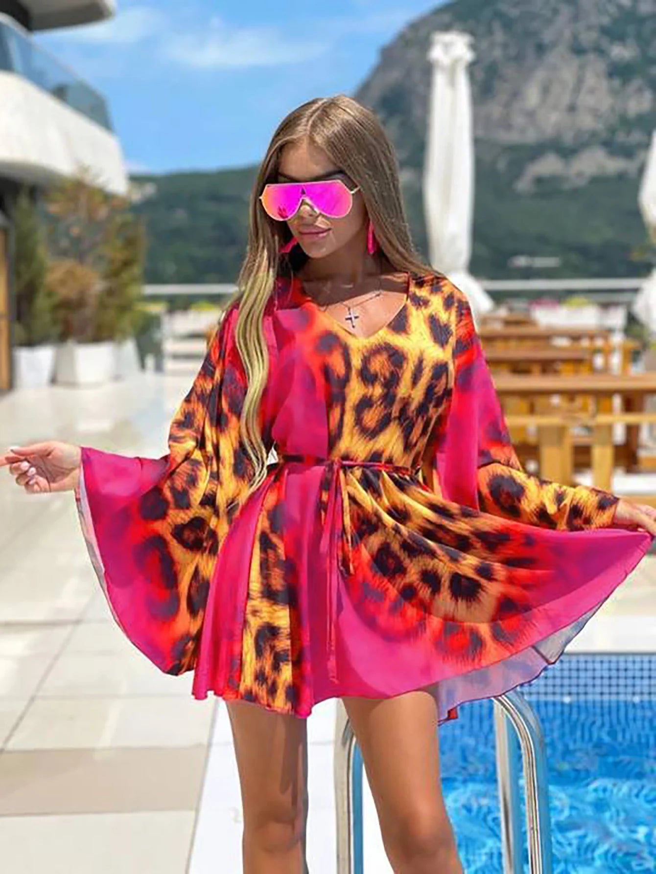 Vestido Playero con Estampado de Leopardo