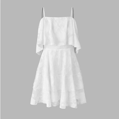 Minivestido Blanco con Volantes de Jacquard con Tirantes