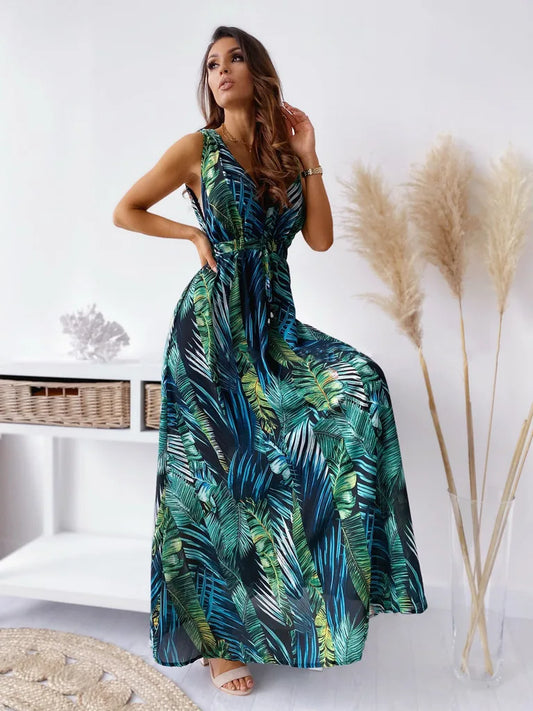 Vestido con Espalda Descubierta Lazo y Cuello de Pico