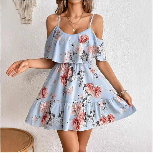 Minivestido con Estampado y Hombros Descubiertos