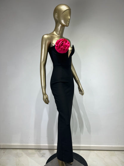 Maxi Vestido Largo sin Tirantes  con una Flor