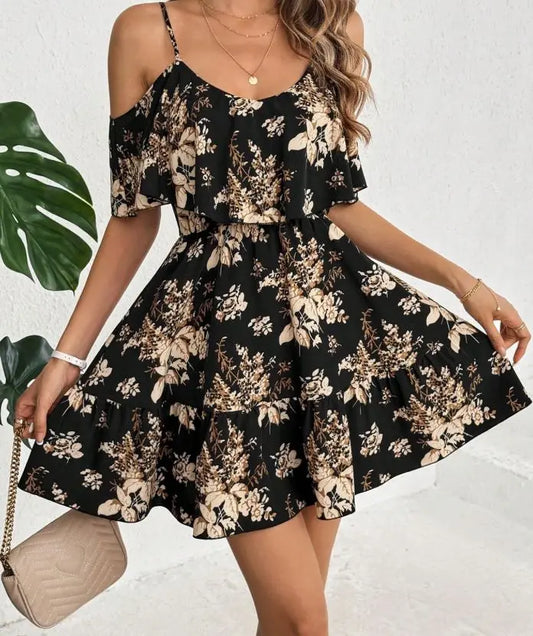 Minivestido Elegante con Estampado y Cuello en V
