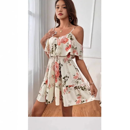 Minivestido con Estampado y Hombros Descubiertos