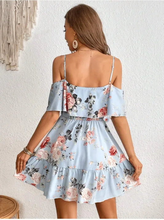 Minivestido con Estampado y Hombros Descubiertos