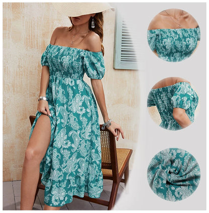 Vestido Midi Verde con Hombro descubierto